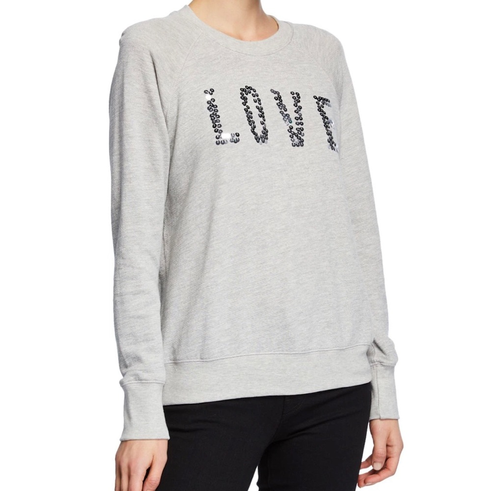 Sundry LOVE Sequined Raglan Pullover Sweater Soft Grey NWT XS